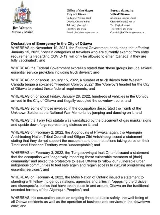 Ottawa declares state of emergency